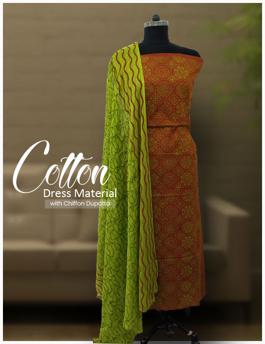 Pleasant Yellow Katan Silk Woven Dress Material With Cotton Bottom Dupatta  - Loomfolks